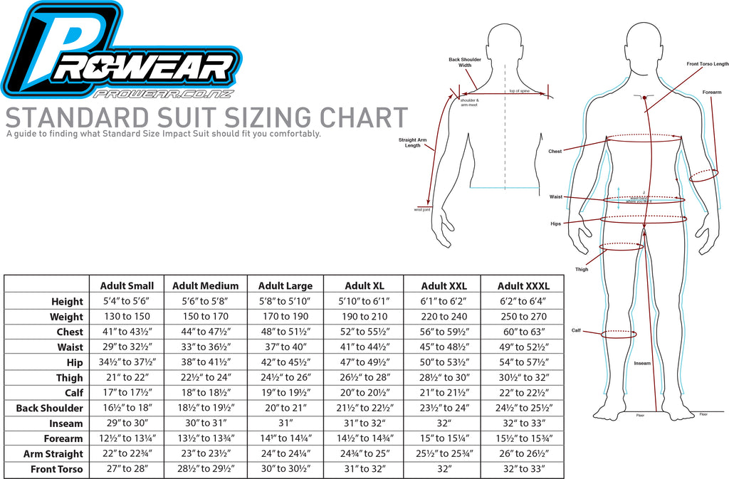 Business Suit Type Size Chart