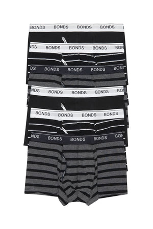 12 X Bonds Mens Guyfront Trunks Underwear Black/Grey/Grey Stripe