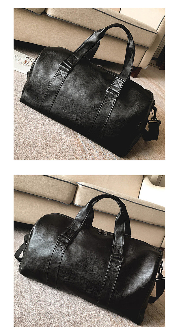 Side Zipper Pocket Unisex PU Leather Travel Bag