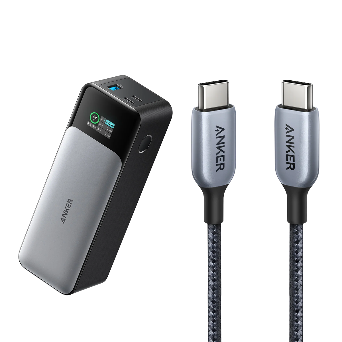 Anker 727 Charging Station (GaNPrime 100W) and 240W Nylon Anker 765 USB-C to USB-C Cable Black