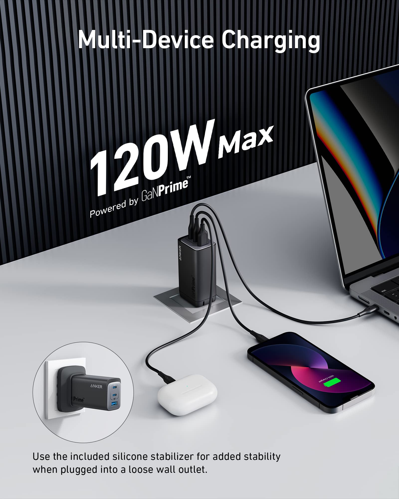 Anker 737 Charger (GaNPrime 120W) with USB-C to USB-C Cable