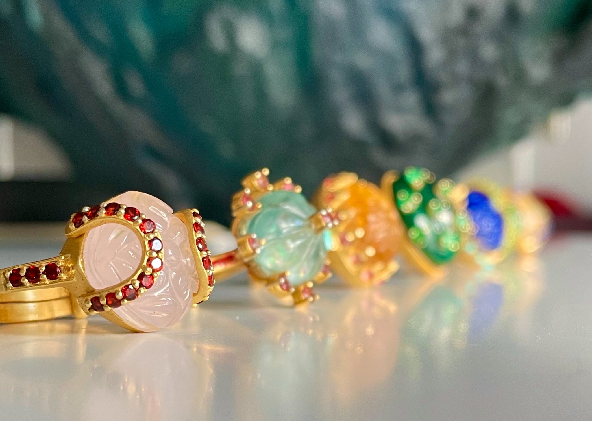 Colourful gemstone jewellery rings 