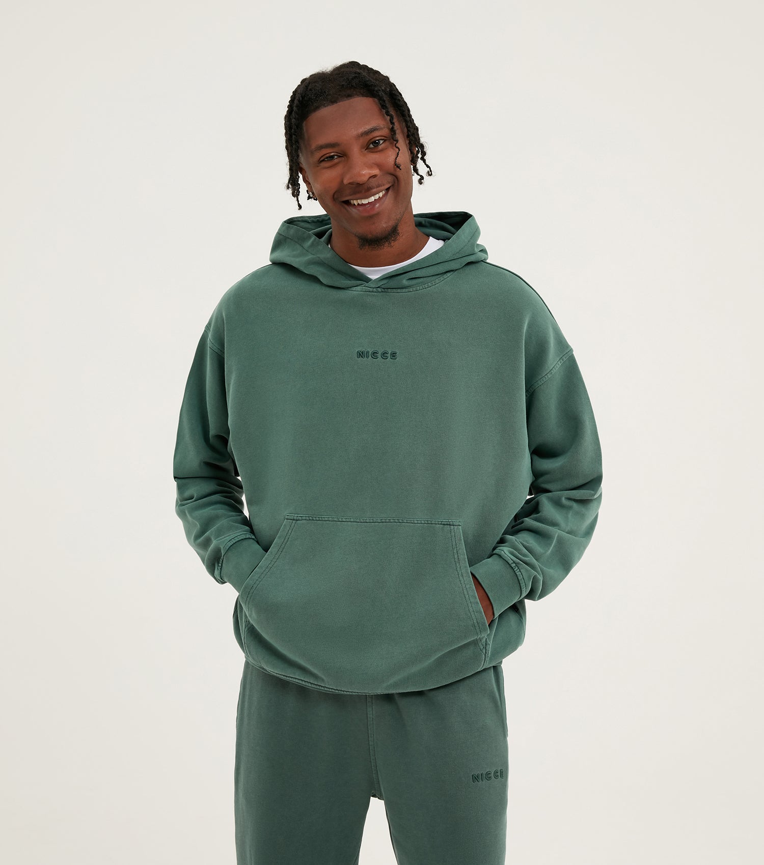 NICCE Mens Garment Dye Mercury Hoodie | Washed Ivy Green