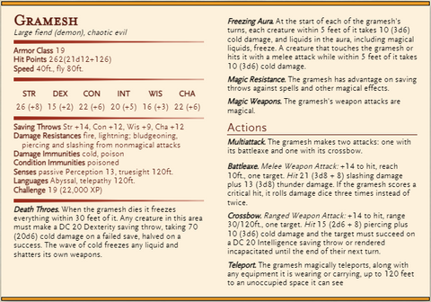 A demon stat block for DnD 5e