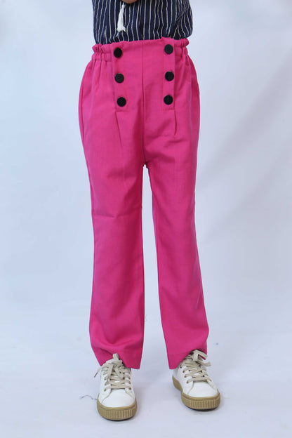 Hot Pink Buttoned Pants - Modest Clothing