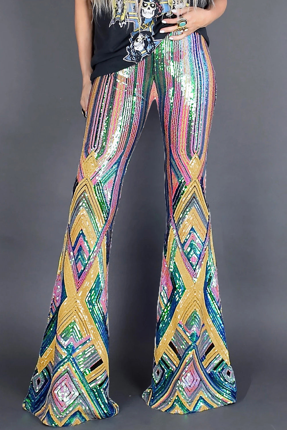Multicolor Geometric Sequin Bell Bottoms – S&W Clothing