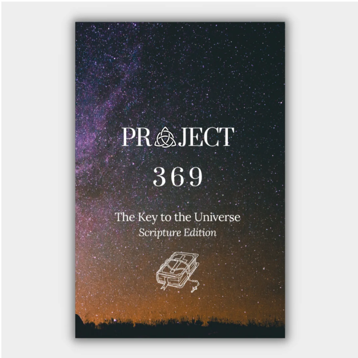 Cover of 'Project 369: The Key to the Universe Scripture Edition' against a starry sky background.