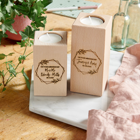 Personalised Wooden Wedding Candle Holder - Sunday's Daughter