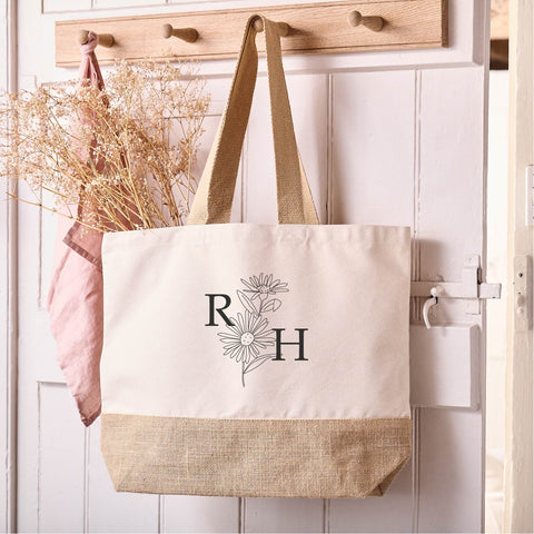 Personalised Birth Flower Initial Tote Bag - Sunday's Daughter