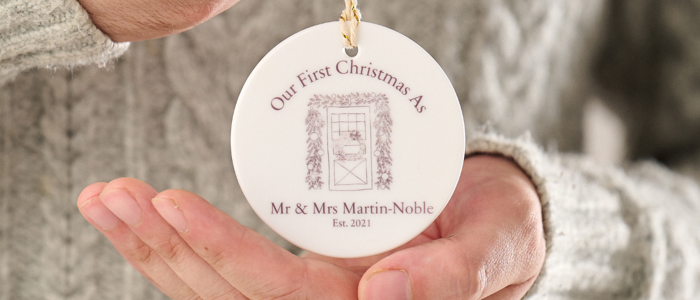Personalised Our First Christmas Married Ceramic Bauble