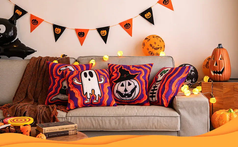 MIULEE Halloween Decor Pillow Covers Fall Decorative Pillows Farmhouse  Throw Pillow Cases Pillowcases Ghost Spooky Vibe for Sofa 4 Pack