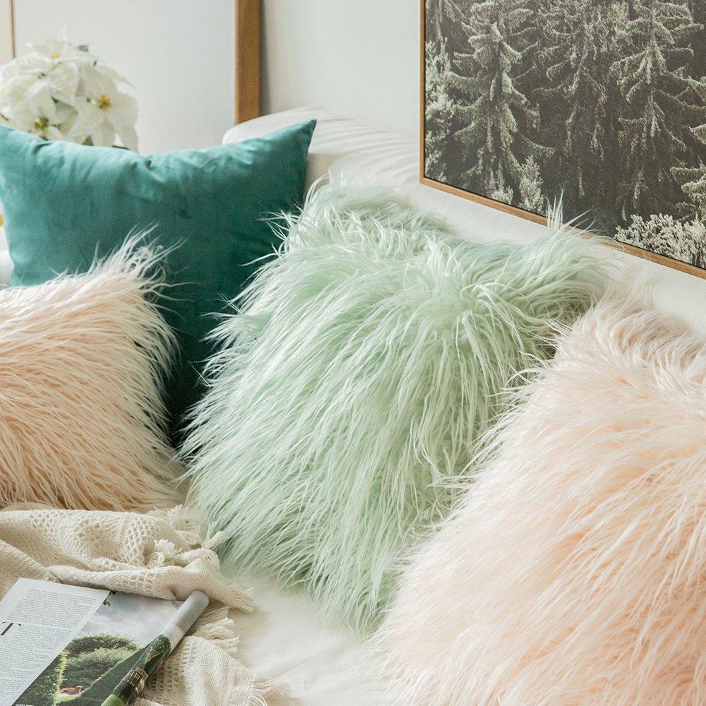 Miulee Mint Green Faux Fur Throw Pillow Cover Decorative New Luxury...