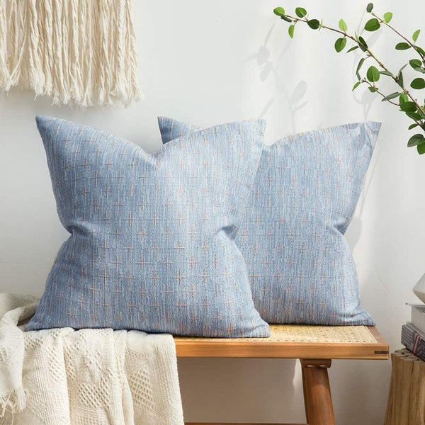 MIULEE Light Blue Decorative Burlap Linen Throw Pillow Covers Modern F