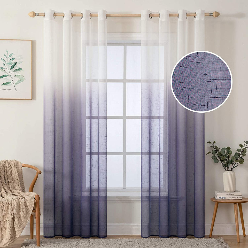 MIULEE Sheer Curtains Ombre Linen Textured Semi Sheer Window Curtain ...