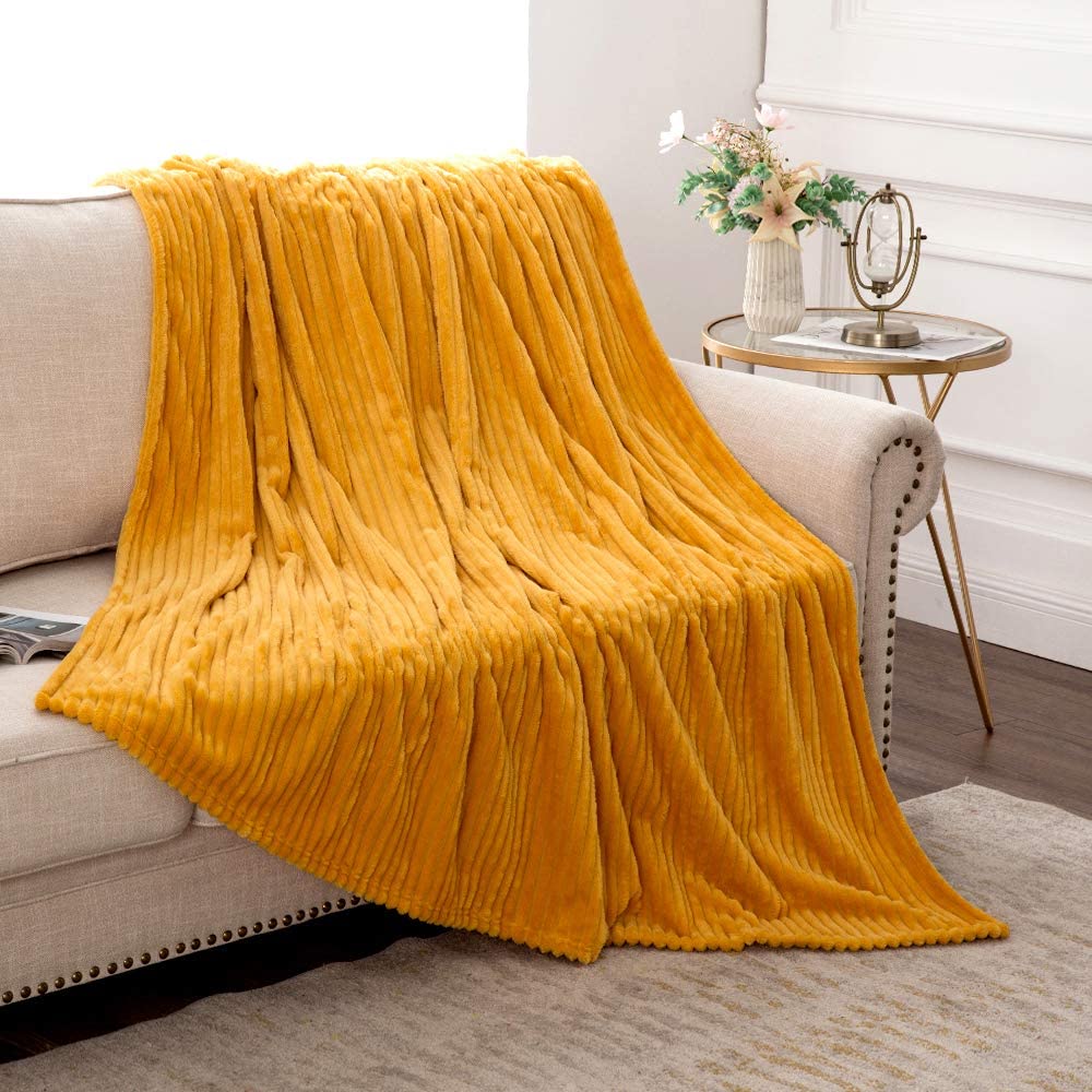 MIULEE Orange Fluffy Throw Blanket Soft Fleece Stripes Pattern Blan...