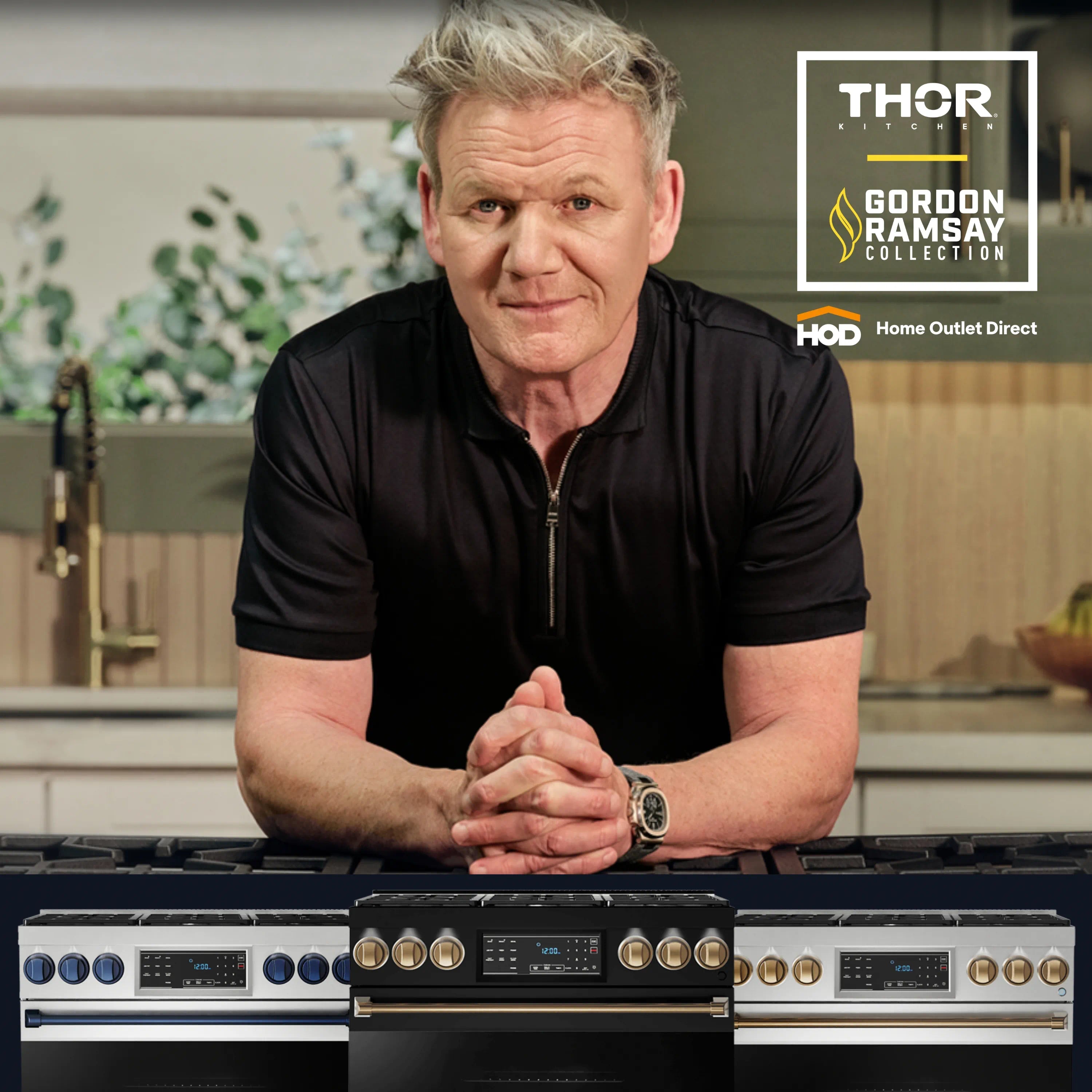 Thor Kitchen Gordon Ramsay 3-Piece Appliance Package - 36-Inch Gas Range with Tilt Panel, 36-Inch Refrigerator, and Dishwasher in Black with Stainless Steel Trim
