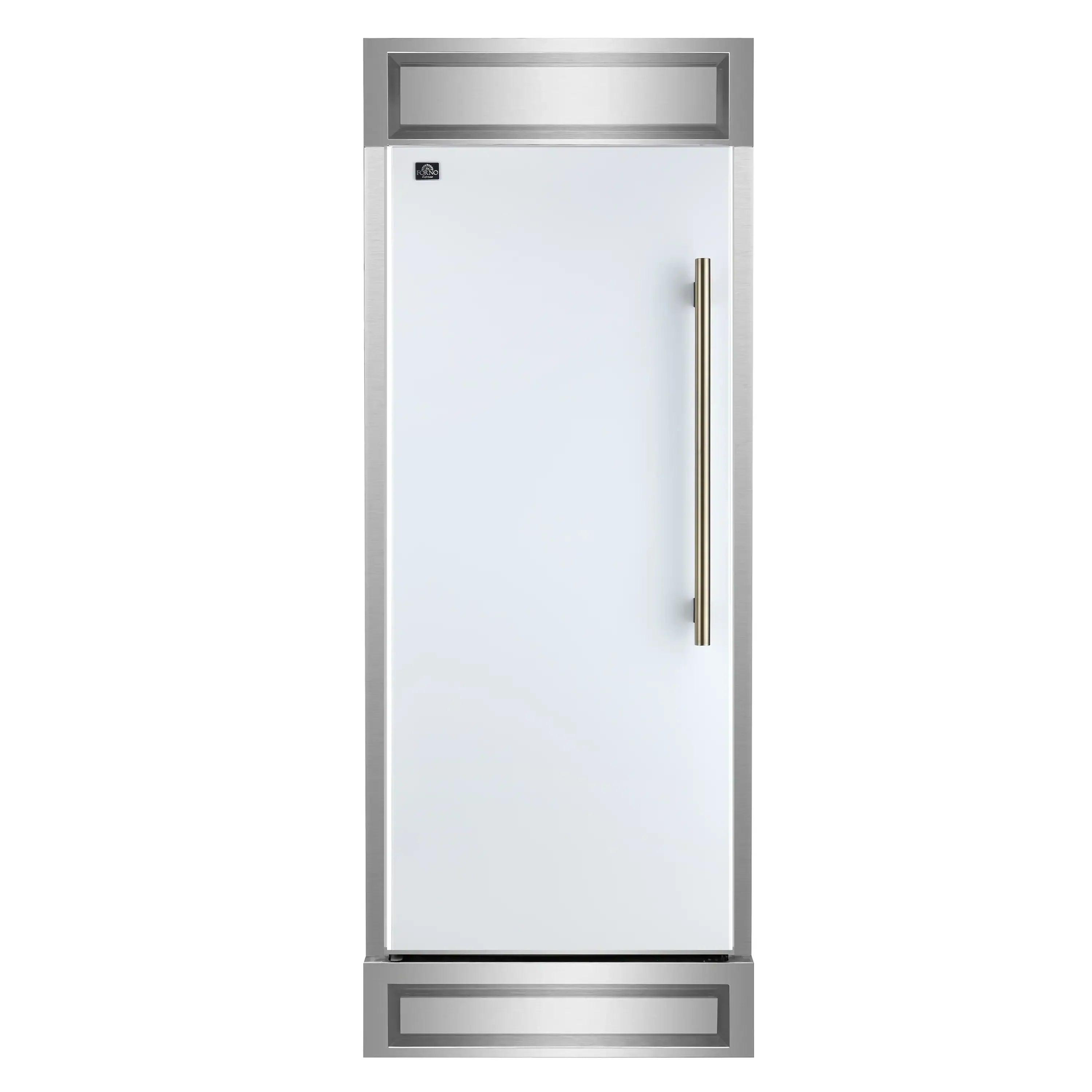 Forno Maderno 28-Inch Built-In 13.6 Cu.Ft. Convertible Refrigerator in White with Antique Brass Handle, Left Swing with Decorative Grill (FFFFD1722-32LMG-WHT)
