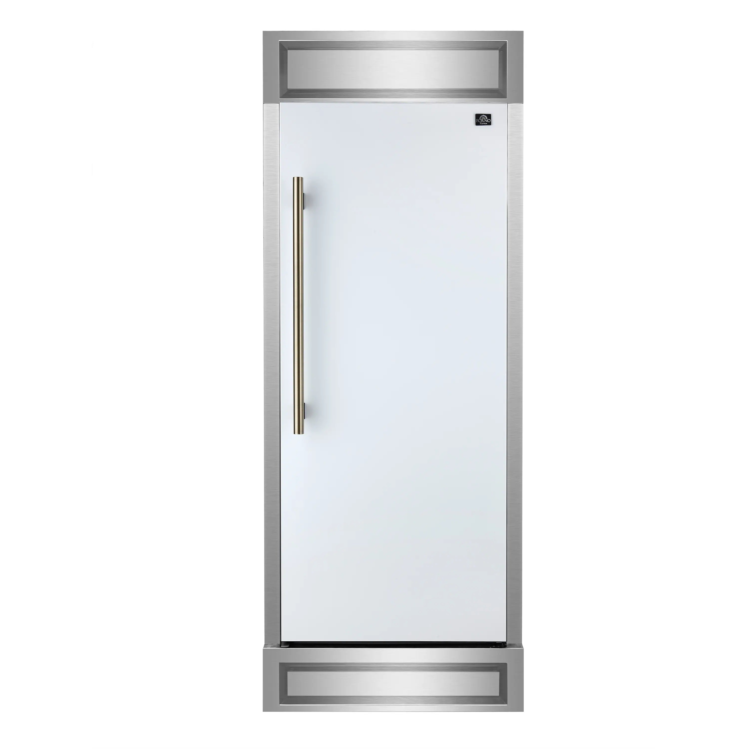 Forno Maderno 28-Inch Built-In 13.6 Cu.Ft. Convertible Refrigerator in White with Antique Brass Handle, Right Swing with Decorative Grill (FFFFD1722-32RMG-WHT)