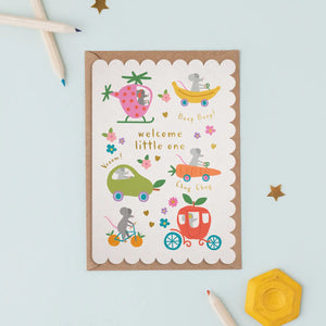 Welcome Baby Card |  Mice Fruit Dash - A Little Whimsy