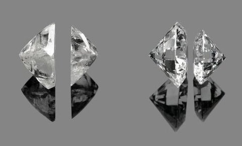 Before and after cutting of a diamond