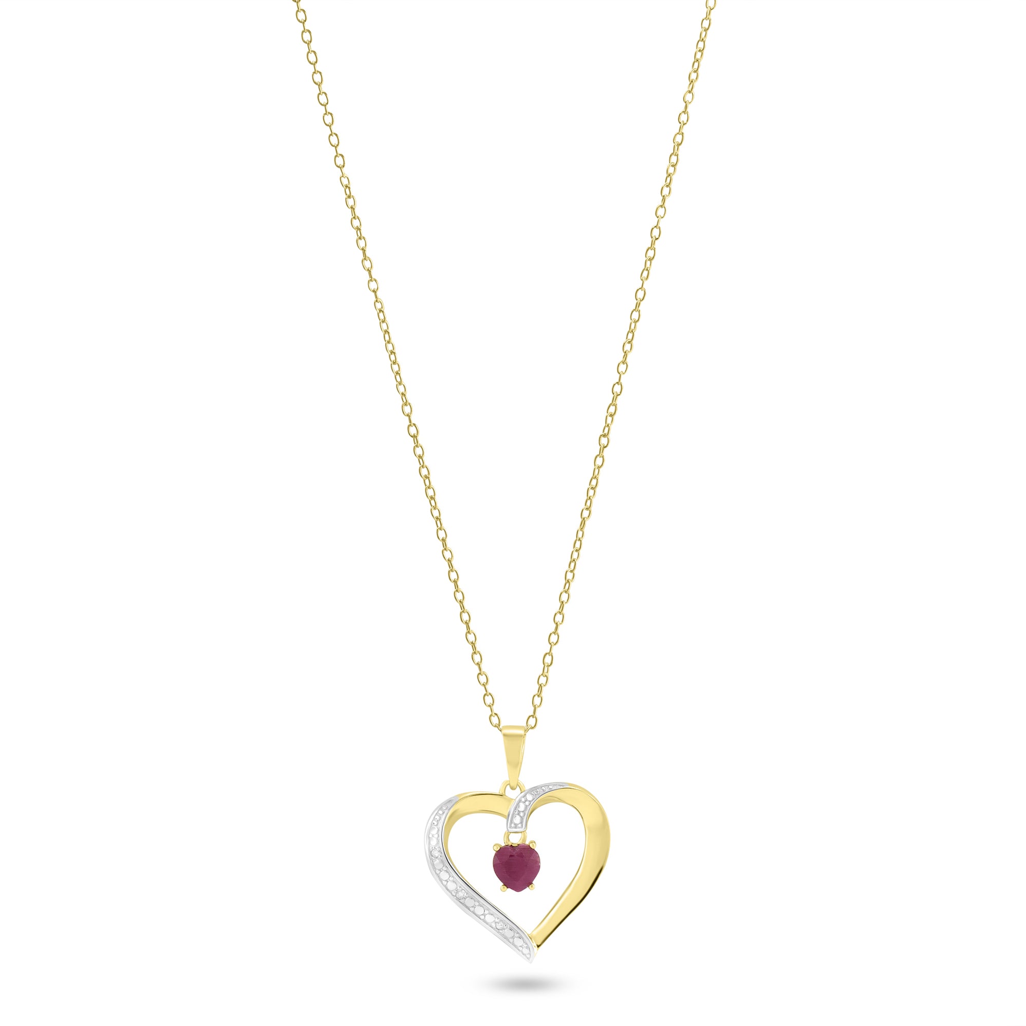 January Birthstone Heart Pendant in Gold Plated Sterling Silver, Red G ...