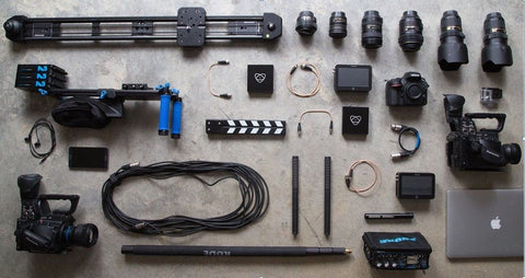 photography equipment laid out together