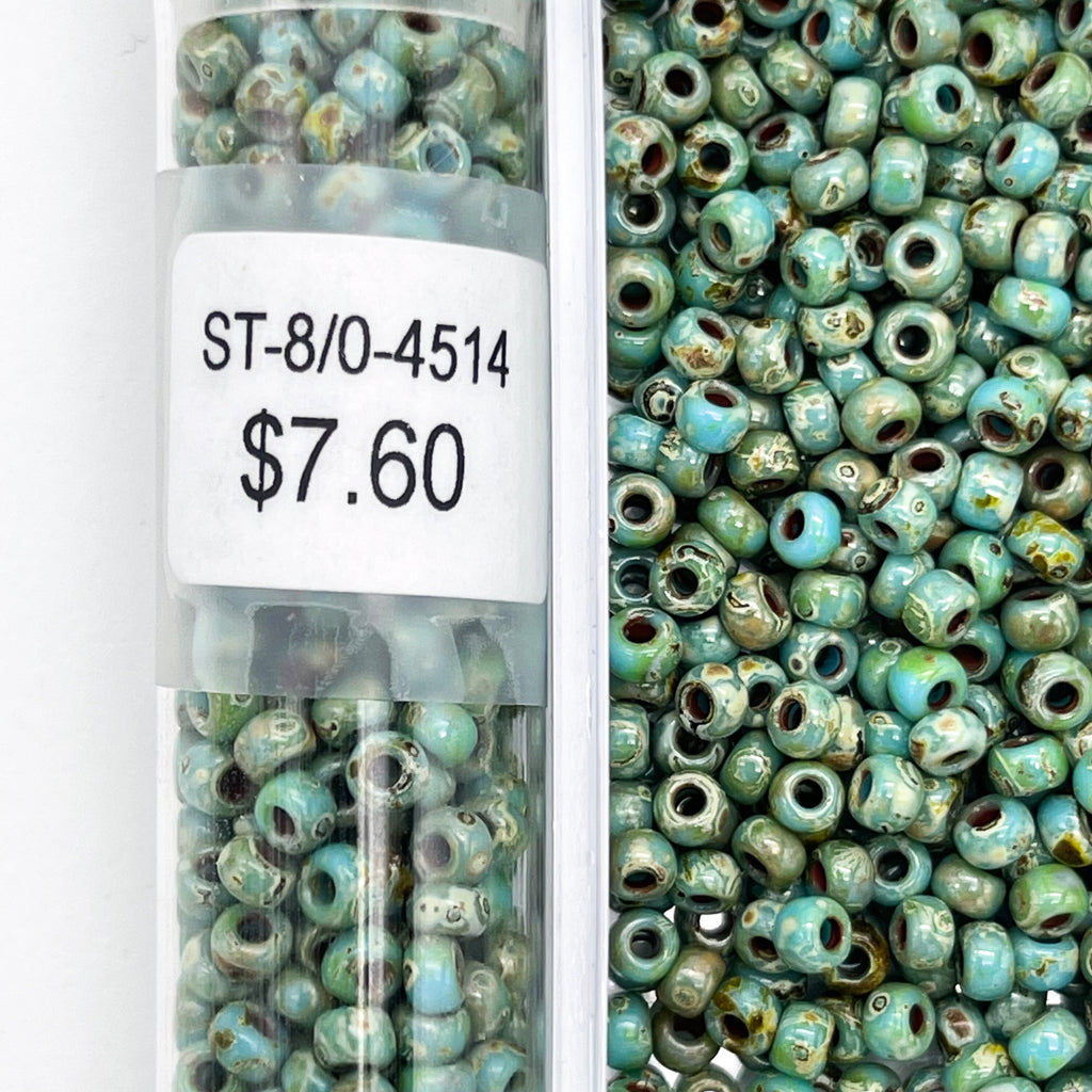 20g Blue Turquoise Picasso Miyuki Seed Beads - Miyuki 4514, Women's, Size: 8/0 (Sku A234)