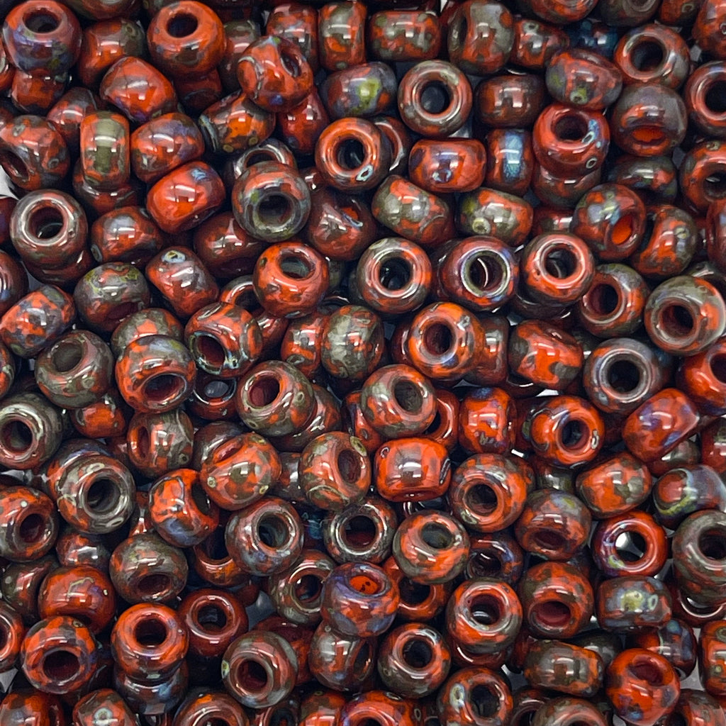 Vintage Japan round glass beads 20pc orange & black Halloween