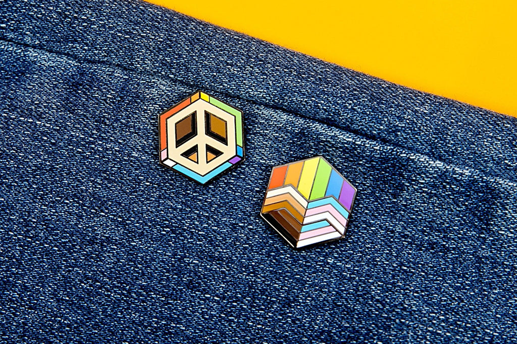 hexagon shaped pins that represents love and peace