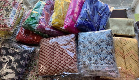 Various hand printed fabric from India.