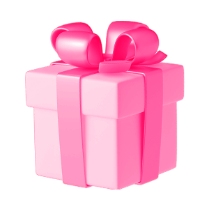 A pink gift box with a large pink bow on top.