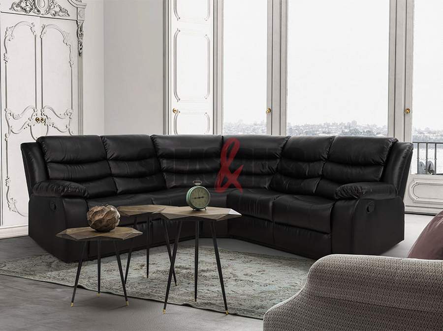 Black Leather recliner corner sofa 