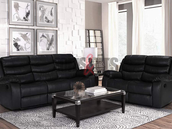 Sorrento Black Leather Recliner Sofa Set