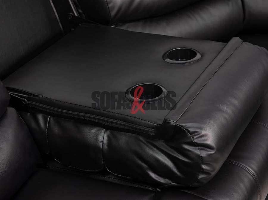 Cup holders of a black leather ecliner sofa | Sofas & Beds