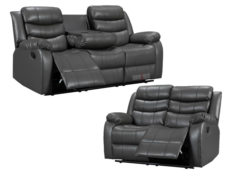 Sorrento Recliner 3+2 Grey Aire Leather Sofa Set | Fast Delivery