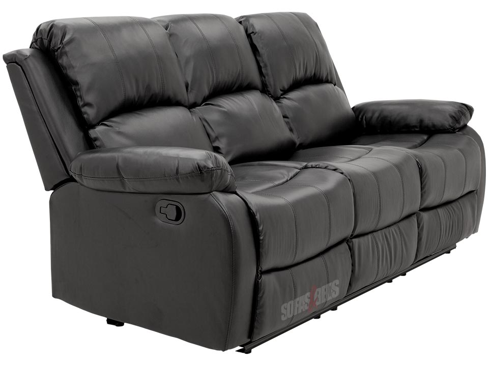 3 Seater Black Aire Leather Recliner Sofa | Finance Available