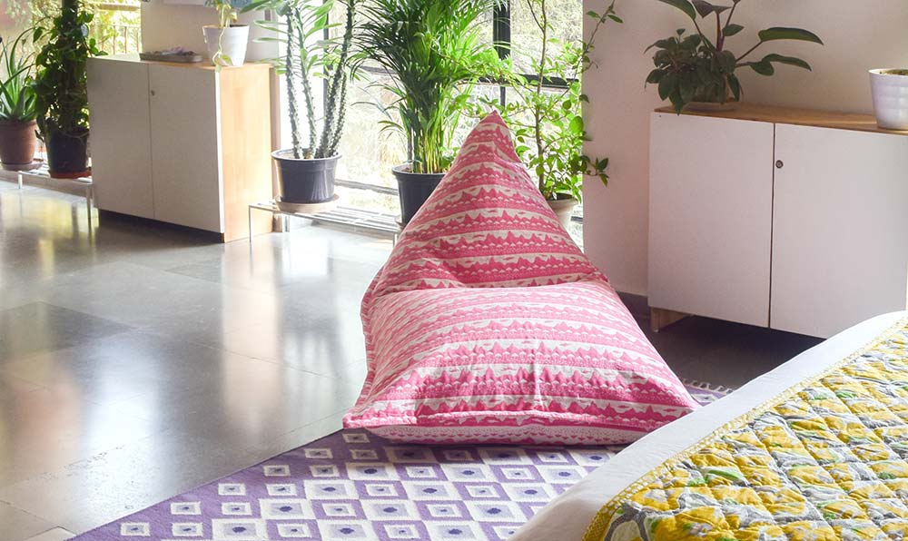 Pink Bean Bag reading nook