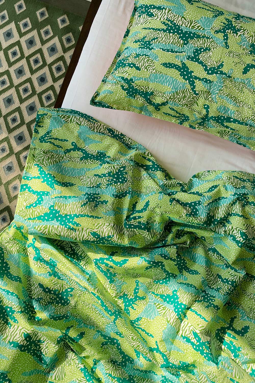Summer Bedding Green Camo Cotton Linen Duvet Cover