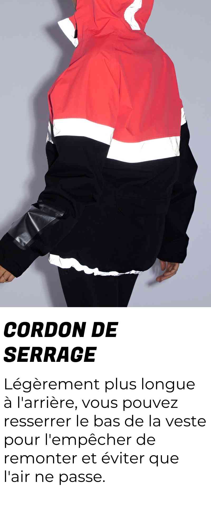 Veste legere impermeable ucrr3 rouge et noir par urban circus focus cordon de serrage