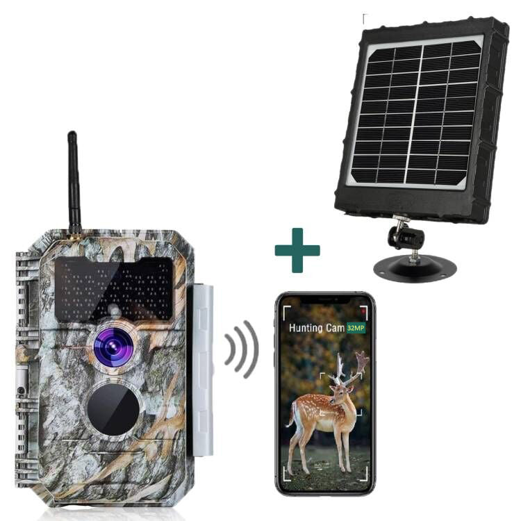 Kamera Nachtsicht günstig Kaufen-Bundle Wildkamera Wildtierkamer Jagdkamera Wlan 32MP 1296P 0,1s Auslöserzeit Nachtsicht Bewegungsmelder 110°PIR und Solarpanel-Kits 8000mAh 12V/9V/6V | W600. Bundle Wildkamera Wildtierkamer Jagdkamera Wlan 32MP 1296P 0,1s Auslöserzeit Nacht