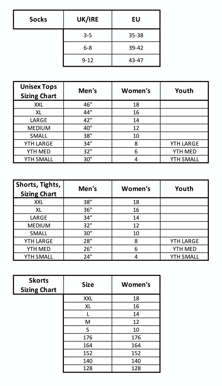 Sizing Chart – ATAK Sports GB