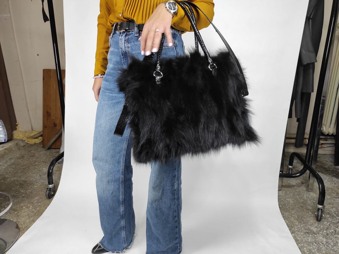 Fur Handbag / Purse with Horn - Mink Fur