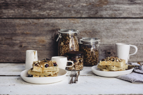 Vegan Waffles with caramel and granola