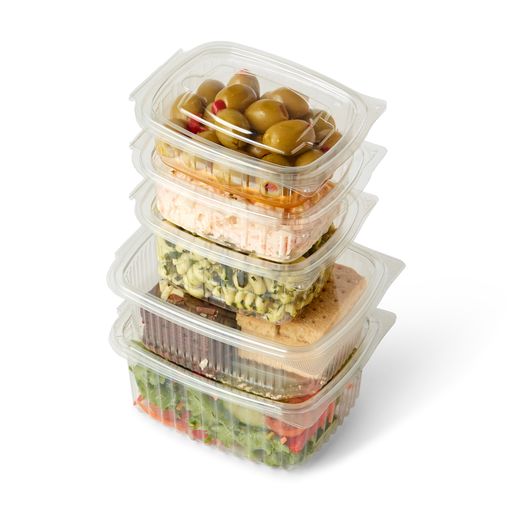 200 x 375cc Clear Cold Food/Salad/Cake Container With Hinged Lid (140mm x 115mm x 45mm) Recyclable rpet