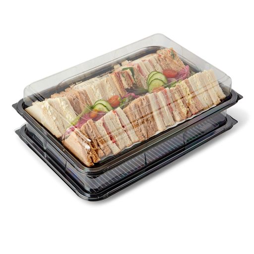 25 Large Sandwich Platters + 25 Clear Lids 450mm x 310mm x 75mm