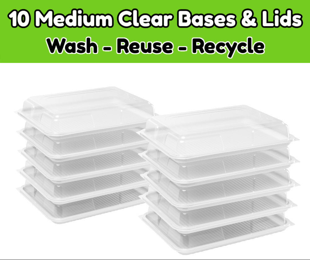 10 Clear Base Medium Buffet Platters & Lids - Clearly The Best !