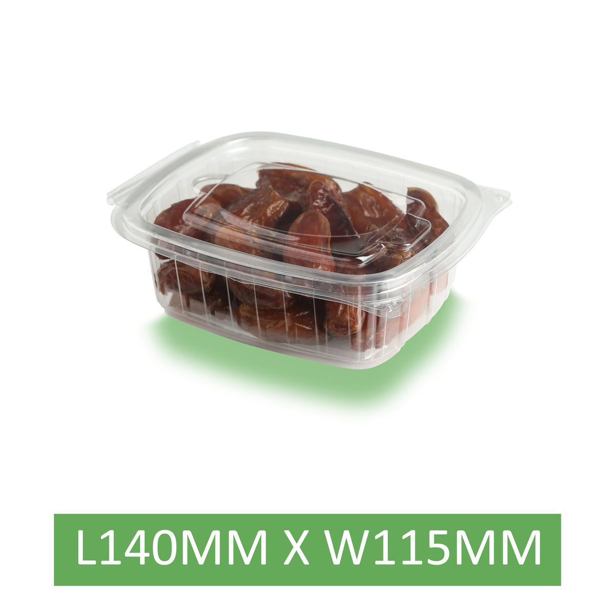 200 x 375cc Clear Cold Food/Salad/Cake Container With Hinged Lid (140mm x 115mm x 45mm) Recyclable rpet