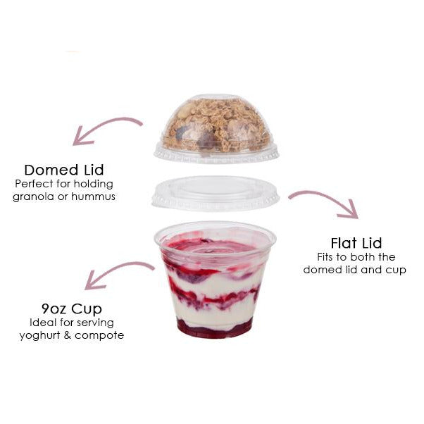 30 x Twin Compartment Dessert Pot - Cup/Flat lid/Domed Lid - Caterline -