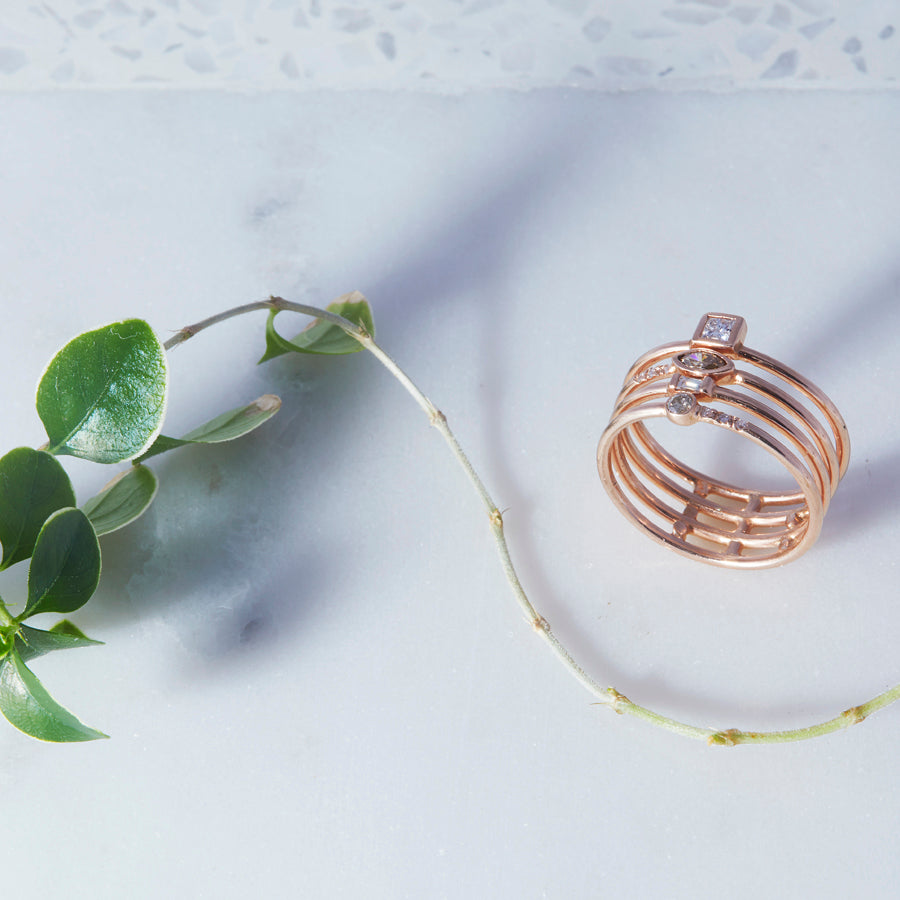 Gravity full stack rose gold ring