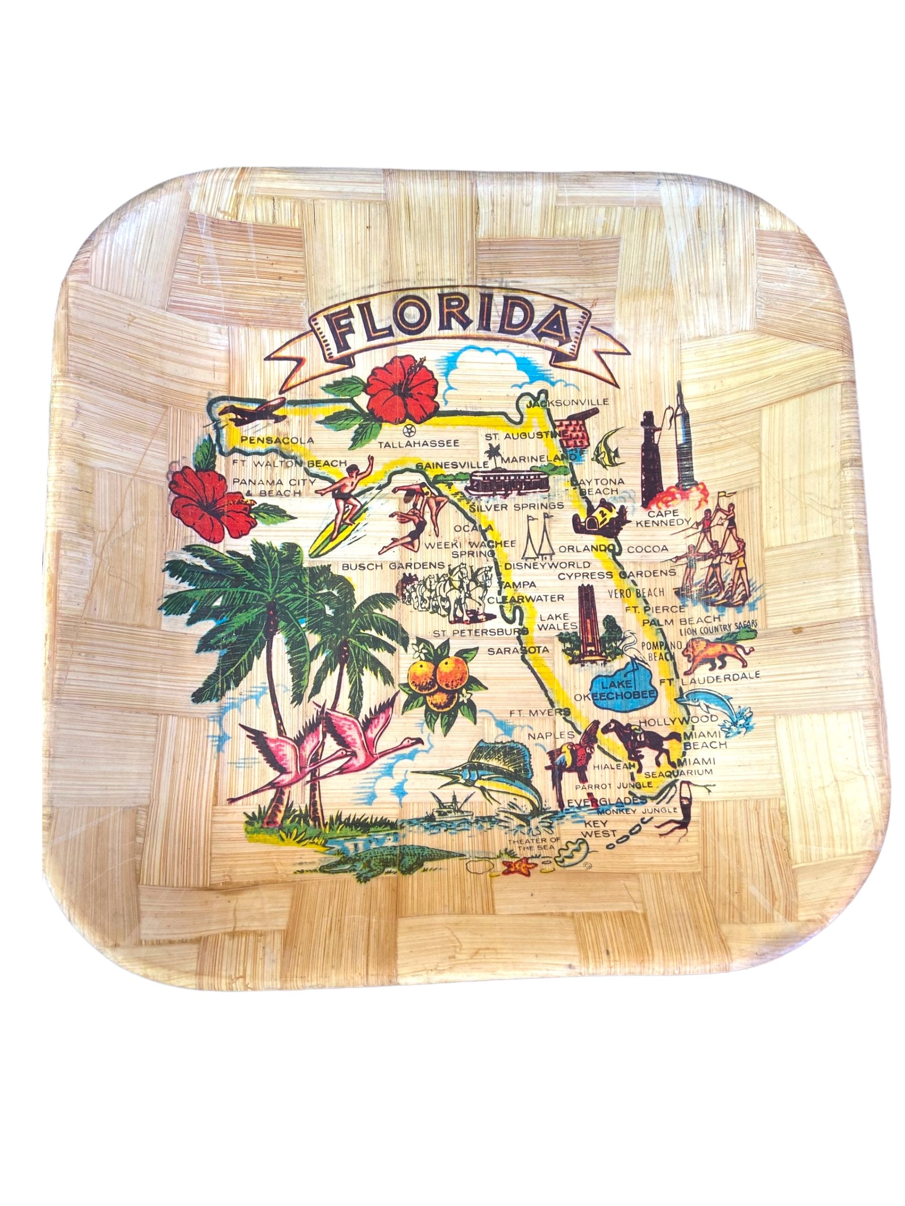 Morphew Abode 1970S Americana Straw Florida Map Serving Bowl